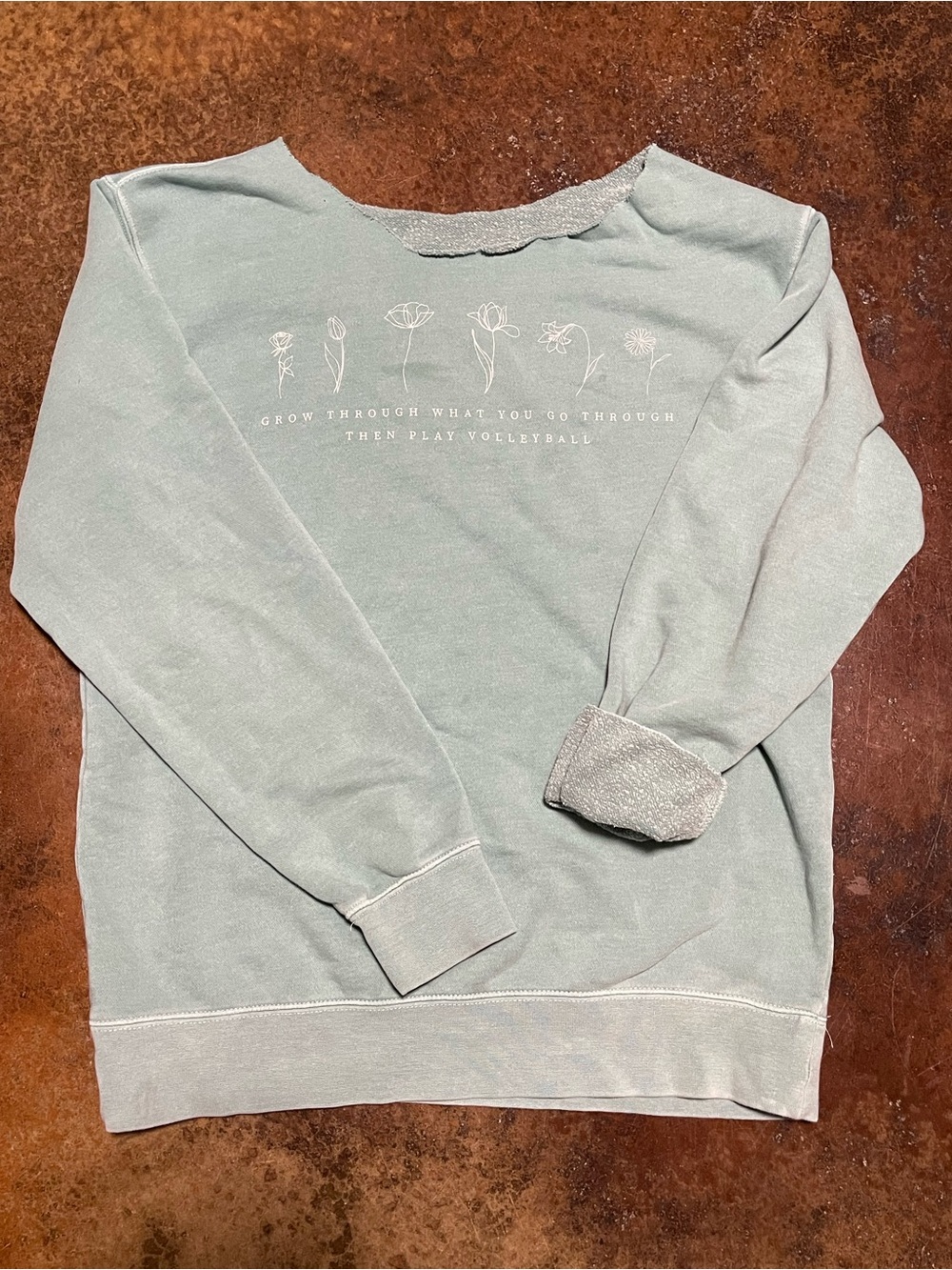 Light Sage Crewneck Sweatshirt with Floral Graphic Volleyball Saying